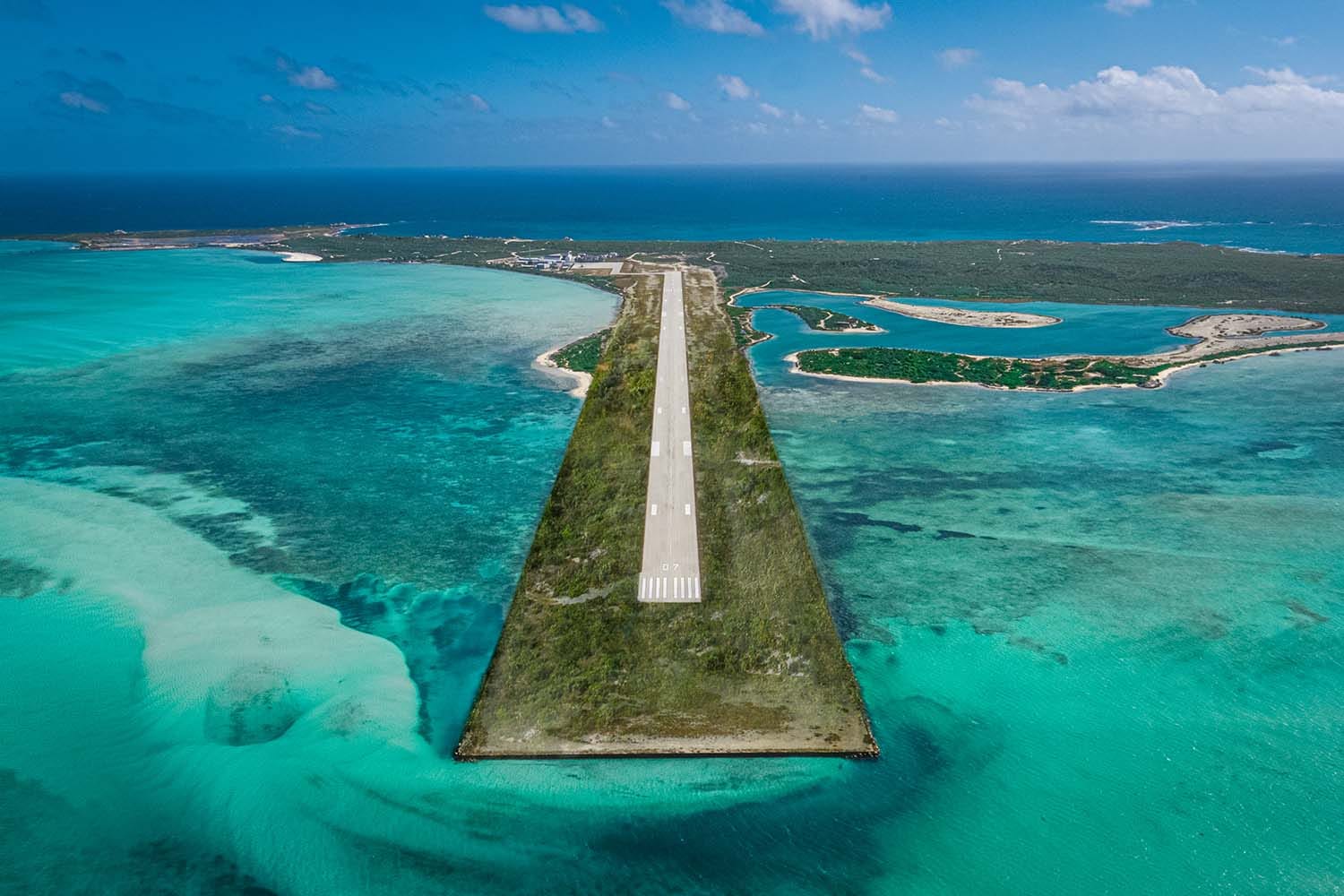 Private island runway from the air